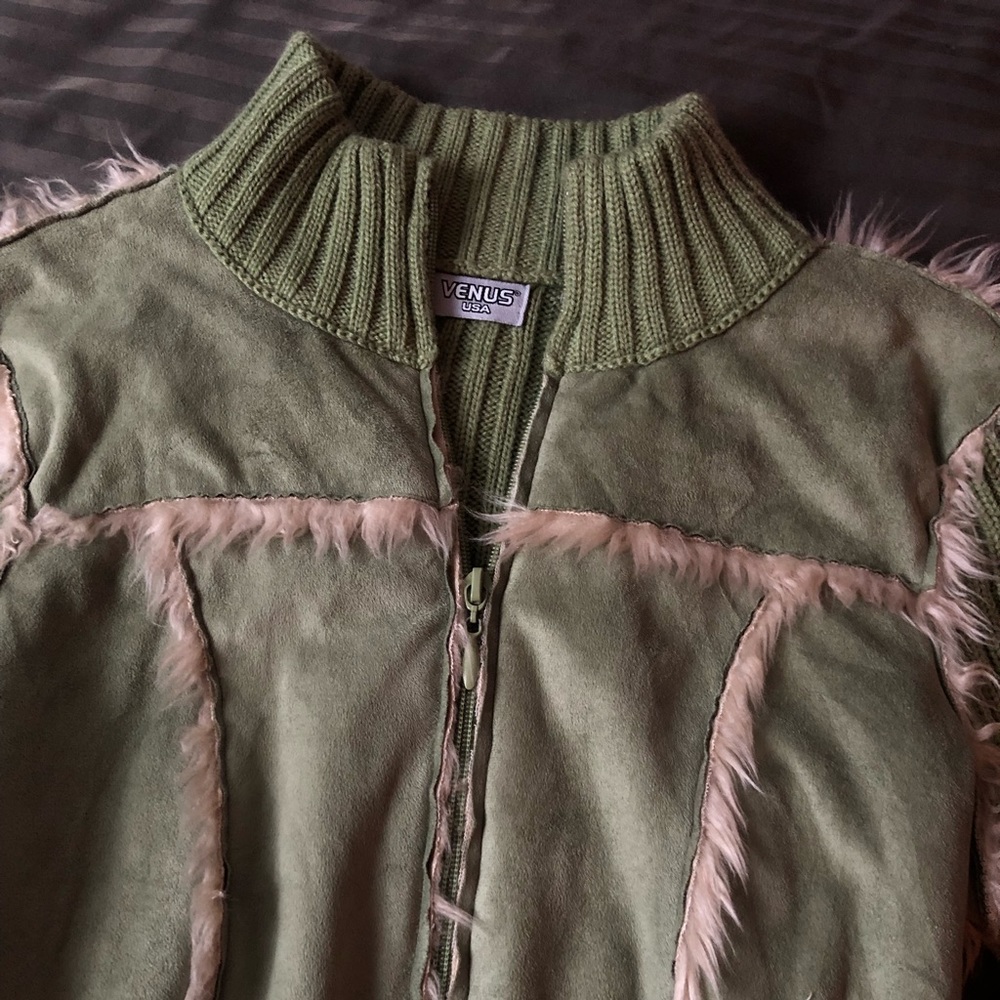 SOLD‼️‼️ Fairy grunge y2k furry knit green jacket - Picture 2 of 4